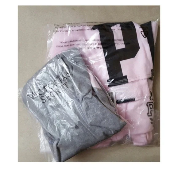 Victoria's Secret PINK Logo Sweatshirt Top Shirt Gray Leggings Pants Set - Picture 3 of 8